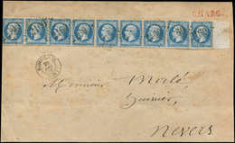 Let EMPIRE DENTELE - 22   20c. Bleu, BANDE De 9 Bdf Obl. GC 2160 S. DL CHARGE, Càd T15 MAGNY-COURS 29/12/65, Affrt RR, T - 1862 Napoleone III