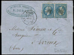 Let EMPIRE DENTELE - T22b 20c. Bleu, TETE-BECHE, Obl. Etoile 18 S. LAC, Càd PARIS 18/9/64, TB - 1862 Napoleon III