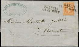 Let EMPIRE DENTELE - 23   40c. Orange, Obl. FRANCIA VIA DI MARE S. LAC De Marseille 17/5/64, Arr. TARENTO, TTB - 1862 Napoleon III