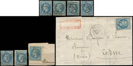 EMPIRE LAURE - 29B  20c. Bleu, T II, 7 Variétés Obl. Dont "A LA CORNE" Et "LES ABEILLES" + Une Lettre Avec N°29Bb, TB - 1863-1870 Napoléon III Lauré