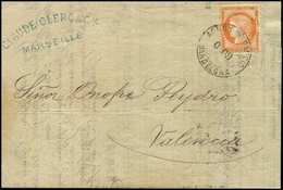 Let SIEGE DE PARIS - 38   40c. Orange, Obl. Cachet ADMON DE CAMBIO 0,09 BARCELONA Sur LAC De MARSEILLE Pour VALENCIA, TB - 1870 Siège De Paris