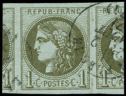 EMISSION DE BORDEAUX - 39A   1c. Olive, R I, 2 Grands Voisins, Obl. Càd T16 LA FLECHE 2/8/71, Superbe - 1870 Bordeaux Printing