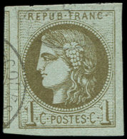 EMISSION DE BORDEAUX - 39C   1c. Olive, R III, Obl. Càd, Voisin à Gauche, Superbe - 1870 Emission De Bordeaux