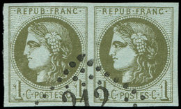 EMISSION DE BORDEAUX - 39C   1c. Olive, R III, PAIRE Obl. GC 212, Effigies Dégagées, Superbe - 1870 Emissione Di Bordeaux