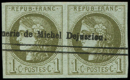 EMISSION DE BORDEAUX - 39C   1c. Olive, R III, PAIRE Obl. TYPO, TB - 1870 Emissione Di Bordeaux