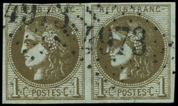 EMISSION DE BORDEAUX - 39Cc  1c. Olive Bronze, R III, PAIRE Obl. GC 4973, TTB - 1870 Emission De Bordeaux