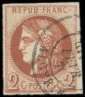 EMISSION DE BORDEAUX - 40Bb  2c. MARRON, R II, Obl. Càd En ALGERIE, Nuance Certifiée JF Brun, TTB - 1870 Emission De Bordeaux