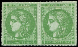 ** EMISSION DE BORDEAUX - 42B   5c. Vert-jaune, R II, PAIRE PERCEE En LIGNES, TTB - 1870 Emission De Bordeaux