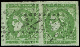 EMISSION DE BORDEAUX - 42B   5c. Vert-jaune, R II, PAIRE Obl. GC 1567, TTB - 1870 Emission De Bordeaux
