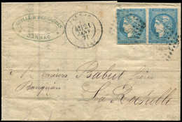 Let EMISSION DE BORDEAUX - 44A  20c. Bleu, T I, R I, 2 Ex. Obl. GC 1862 De JARNAC S. LAC, Càd T17 21/1/71, TB. C - 1870 Emission De Bordeaux