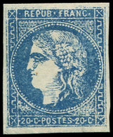 ** EMISSION DE BORDEAUX - 46FX 20c. Bleu, FAUX De Marseille, Légère Froissure De Gomme, Sinon TB - 1870 Emission De Bordeaux