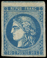 * EMISSION DE BORDEAUX - 46B  20c. Bleu, T III, R II, G. Lég. Altérée, TB. C - 1870 Emission De Bordeaux