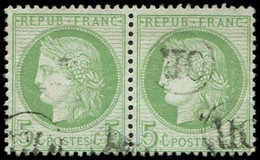 CERES DENTELE - 53    5c. Vert-jaune, PAIRE Obl. OR, TB - 1849-1876: Période Classique