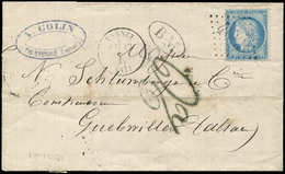 Let CERES DENTELE - 60A  25c. Bleu, T I, Obl. GC 4063 S. LSC, Càd T16 VAGNEY 13/12/71, Taxe Allemande 20, Arr. GEBWILER, - 1849-1876: Periodo Classico