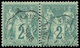 TYPE SAGE - 62    2c. Vert, PAIRE Obl. Conv. ANIZY-PINON L. Sois, TTB - 1876-1878 Sage (Tipo I)