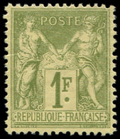 (*) TYPE SAGE - 82    1f. Olive, Tirage De L'Exposition De 1900, Une Dent Courte Sinon TB, RR, Certif. JF Brun - 1876-1878 Sage (Tipo I)