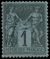 * TYPE SAGE - 84    1c. Noir Sur BLEU DE PRUSSE, Restauré Mais Jolie Nuance. C - 1876-1878 Sage (Tipo I)