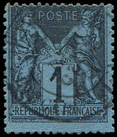 TYPE SAGE - 84    1c. Noir Sur Bleu De PRUSSE, Obl., Inf. Faiblesse Dans Le Papier Mais Superbe Nuance Vive, Très Plaisa - 1876-1878 Sage (Tipo I)