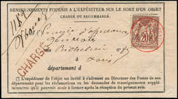 Let TYPE SAGE SUR LETTRES - N°67 Obl. Càd ROUGE (5) AFFRANCHISSEMENTS (5) PARIS 10/2/77 Avis Rose CHARGE, TTB - 1877-1920: Période Semi Moderne