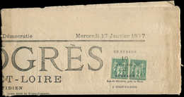 Let TYPE SAGE SUR LETTRES - N°74 PAIRE Obl. TYPO S. LE PROGRES DE SAONE ET LOIRE Du 17/1/77, RR, TTB, Cote Cérès - 1877-1920: Période Semi Moderne