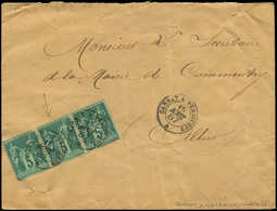 Let TYPE SAGE SUR LETTRES - N°75 BANDE De 3 Avec DOUBLE PIQUAGE Obl. Càd GANNAT A PERIGUEUX 15/8/87 S. Env., TB - 1877-1920: Période Semi Moderne