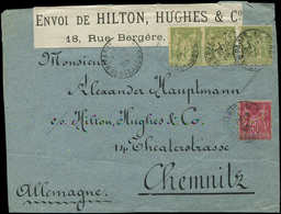 Let TYPE SAGE SUR LETTRES - N°82 PAIRE Et Unité Et N°98 Obl. PARIS 19/1/95 Sur Devant Pour L'ALLEMAGNE, TB - 1877-1920: Periodo Semi Moderno