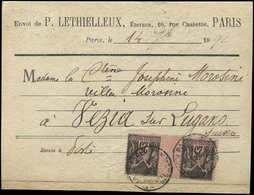 Let TYPE SAGE SUR LETTRES - N°97 PAIRE Interp. Obl. PARIS 14/9/94 S. Carte Pour La SUISSE, TB - 1877-1920: Periodo Semi Moderno