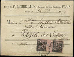 Let TYPE SAGE SUR LETTRES - N°97 PAIRE Interp. Obl. PARIS 14/9/94 S. Carte Pour La SUISSE, TB - 1877-1920: Période Semi Moderne