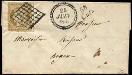 Let OBLITERATIONS PAR DEPARTEMENTS - 58/OISE N°1 Obl. GRILLE S. LAC, Cursive 58/CUTS Et Dateur B 25/6/51, TB. C - 1849-1876: Période Classique