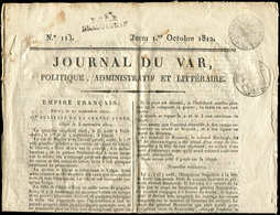 Let OBLITERATIONS PAR DEPARTEMENTS - 78/VAR MP P.78.P/DRAGUIGNAN S. JOURNAL DU VAR Du 1/10/1812, Timbre Humide 5c. Et Ca - 1849-1876: Période Classique