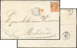 Let LETTRES DE PARIS - N°23 Obl. Etoile PLEINE S. LSC, Càd Pl. De La Bourse 5/1/65, Arr. MADRID 7/1, TTB - 1849-1876: Période Classique