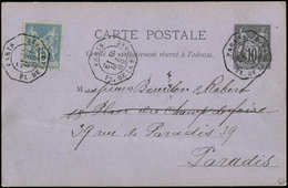 Let LETTRES DE PARIS - CP Entier 10c. Affr. N°90 Obl. Càd Octog. LEX PL. De La BOURSE 15/5/99, TTB - 1849-1876: Classic Period