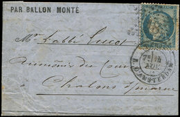 Let BALLONS MONTES - N°37 Obl. Etoile 8 S. LAC Formule, Càd R. D'Amsterdam 4/11/70, Pour CHALONS-S-MARNE, TB - Guerra Del 1870