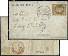 Let BALLONS MONTES - N°30 Obl. Etoile S. Env., Càd 1/5 PARIS 2/1/71, Arr. LONDON 11/1, TB. LE NEWTON - Guerre De 1870