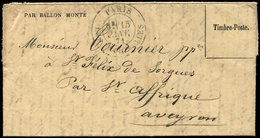 Let BALLONS MONTES - Càd LES BATIGNOLLES, Timbre Disparu S. Gazette N°27 Pour St AFFRIQUE, TB - Guerre De 1870