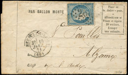 Let BALLONS MONTES - N°37 Obl. GC 2635 S. LAC Formule, Càd T17 NEUILLY-S-SEINE 18/1/71, Arr. ALZONNE 31/1, TB. LE Gal BO - Guerre De 1870