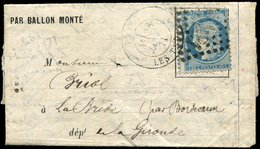 Let Guerre De 1870 -  N°37 Obl. GC 3921 S. Formule Orlandi, Càd LES TERNES 28/1/71, Arr. LA BREDE 10/2 1ère Arrivée Offi - Guerra Del 1870