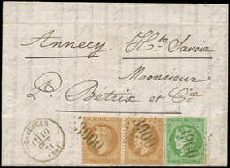 Let AFFRANCHISSEMENTS ET COMBINAISONS - N°28B PAIRE Et 42B Obl. GC 3900 S. LAC, Càd T17 TANINGES 10/10/71, Superbe - 1849-1876: Periodo Classico