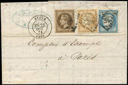 Let AFFRANCHISSEMENTS ET COMBINAISONS - N°30 Fond Ligné, 59 Et 60A Obl. GC 506 S. LAC, Càd T17 BLOIS 25/10/71, TRICOLORE - 1849-1876: Periodo Classico