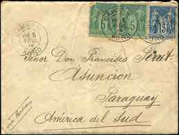 Let DESTINATIONS - N°75 PAIRE (1 Déf.) + N°90 Obl. Càd Cambrai 5/4/72 S. Env. Avec Corresp., Arr. PARAGUAY ASUNCION 1/5, - 1849-1876: Periodo Classico