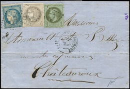 Let AFFRANCHISSEMENTS DE SEPTEMBRE 1871 - N°41B, 25 Et 37 Obl. GC 947 S. LAC, Càd T17 CHATEAUROUX 3/9/71, Arr. CHATEAURO - 1849-1876: Période Classique