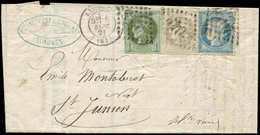 Let AFFRANCHISSEMENTS DE SEPTEMBRE 1871 - N°37, 39A Au Filet Et 41B Obl. GC 2049 S. LAC, Càd T17 LIMOGES 6/9/71, TB - 1849-1876: Période Classique