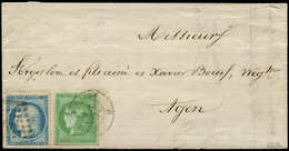 Let AFFRANCHISSEMENTS DE SEPTEMBRE 1871 - N°42B Obl. Càd Amb. BORDEAUX A IRUN 9/9/71 Et N°37 Obl. Ambulant Sur LAC, TB - 1849-1876: Klassik