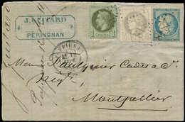 Let AFFRANCHISSEMENTS DE SEPTEMBRE 1871 - N°41B, 25 Et 37 Obl. GC 2818 S. LAC, Càd T17 PERPIGNAN 12/9/71, Arr. MONTPELLI - 1849-1876: Période Classique