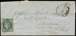 Let LETTRES ET OBLITERATIONS D'ALGERIE - N°4 Entamé, Obl. GRILLE S. LAC, Càd ALGER/TOULON-S-MER 3/1/52, B/TB Mais RR - 1849-1876: Période Classique