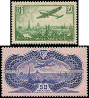 ** POSTE AERIENNE - 14/15 50f. Vert-jaune Et 50f. Burelage Rose, TB - 1927-1959 Neufs