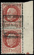 ** Poste Aérienne Militaire -  3 : 1f50 Brun-rouge, Pétain, PAIRE Verticale Bdf, Un Ex. DOUBLE Surcharge A CHEVAL, TB, C - Poste Aérienne Militaire