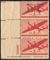 ** POSTE NAVALE MILITAIRE - Poste Navale 1 : 6c. Rouge, Surch. ALGER T I Tenant à NON SURCHARGE Dans Une Bande De 3, TB. - Military Airmail