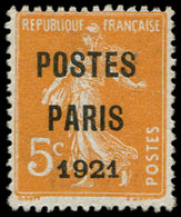 (*) PREOBLITERES - 27   5c. Orange, POSTES PARIS 1921, TB. Br - 1893-1947