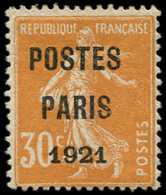 * PREOBLITERES - 29  30c. Orange, POSTES PARIS 1921, TB - 1893-1947